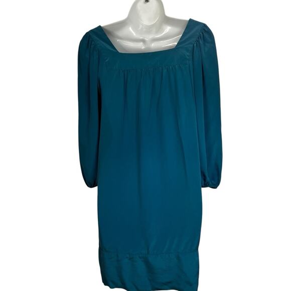 Vintage Silk Y2K Express Teal Mini Shift Dress with Square Neck EUC Size XS - Picture 2 of 8